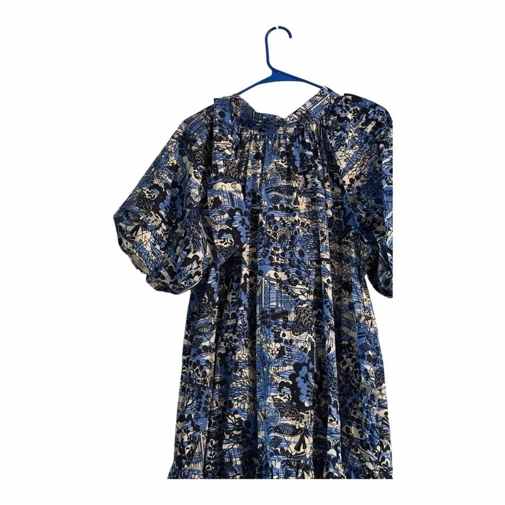 Kate Spade Scenic Stroll Floral Mini Dress XL Blue Tie Back‎ Puff Sleeve Smocked